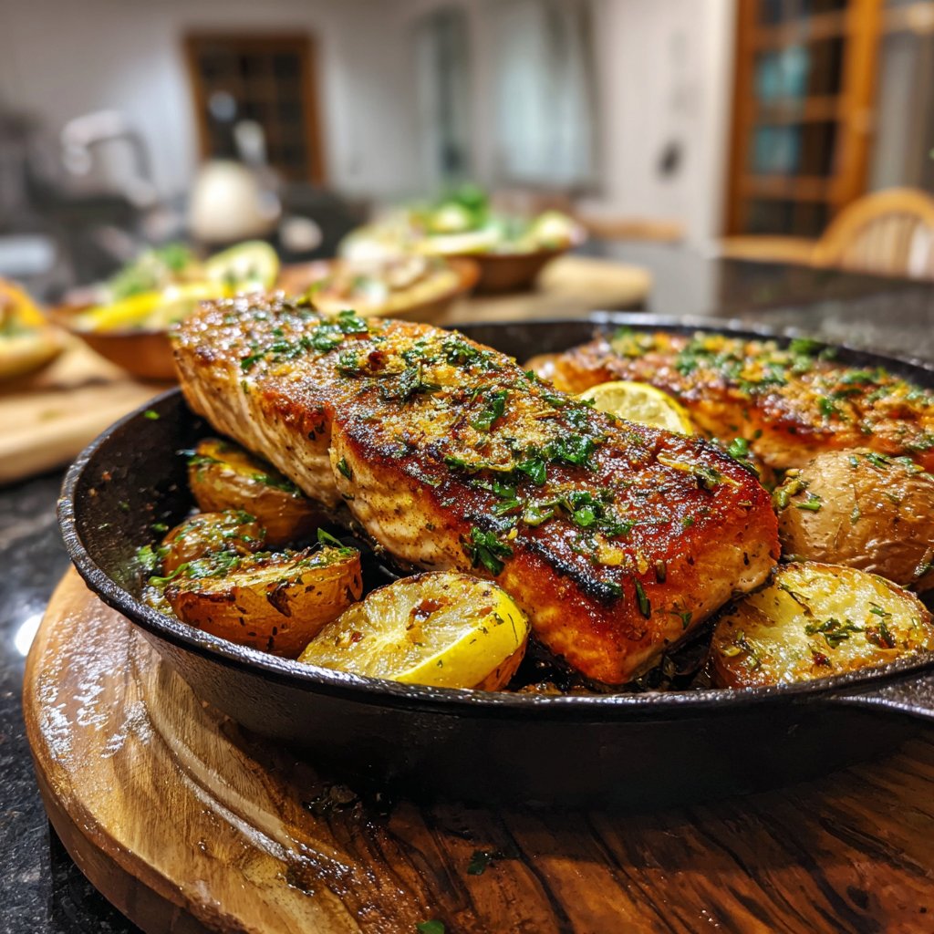Skillet Lemon Butter Salmon with Potatoes