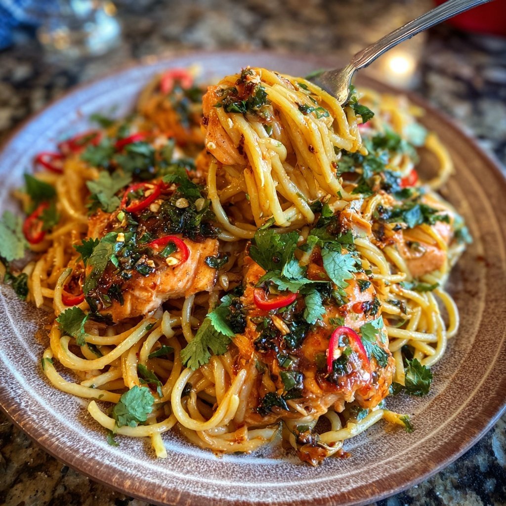 Spicy Asian Salmon Pasta